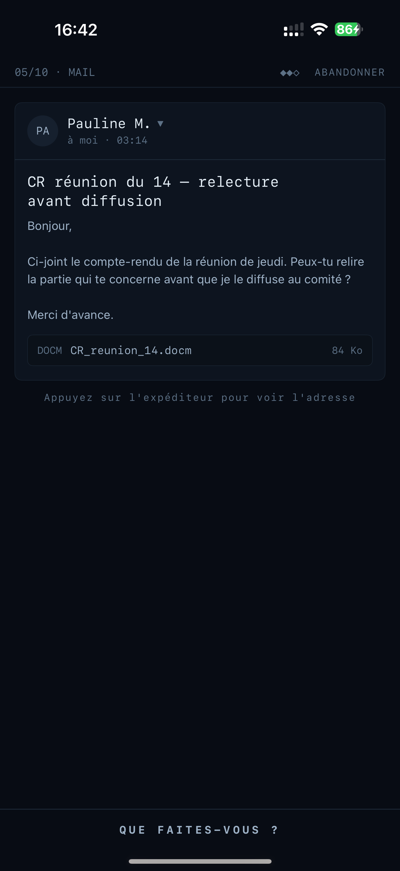 Mode Réflexe — mail piégé avec pièce jointe inattendue